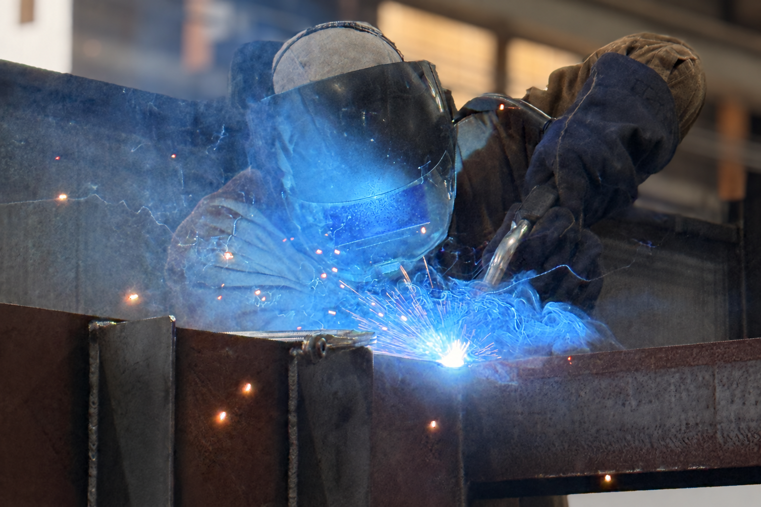 Welding a structural steel frame